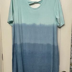 fresh produce Mint-to-Teal Ombre Striped Short Sleeve Tunic Dress
